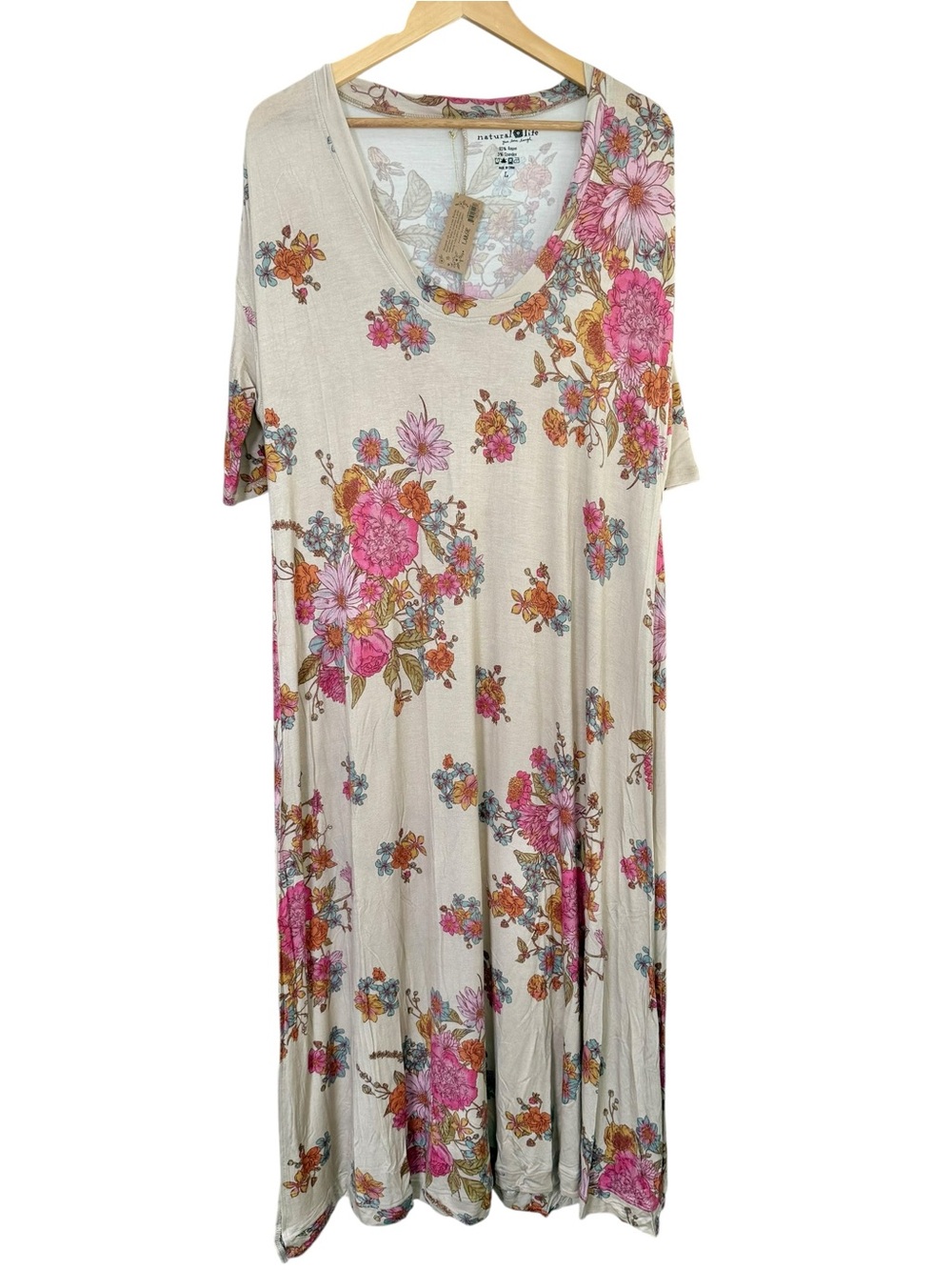 Natural Life ButterSoft Tee Dress English Garden Cream Floral Maxi Large NWT - Picture 4 of 7